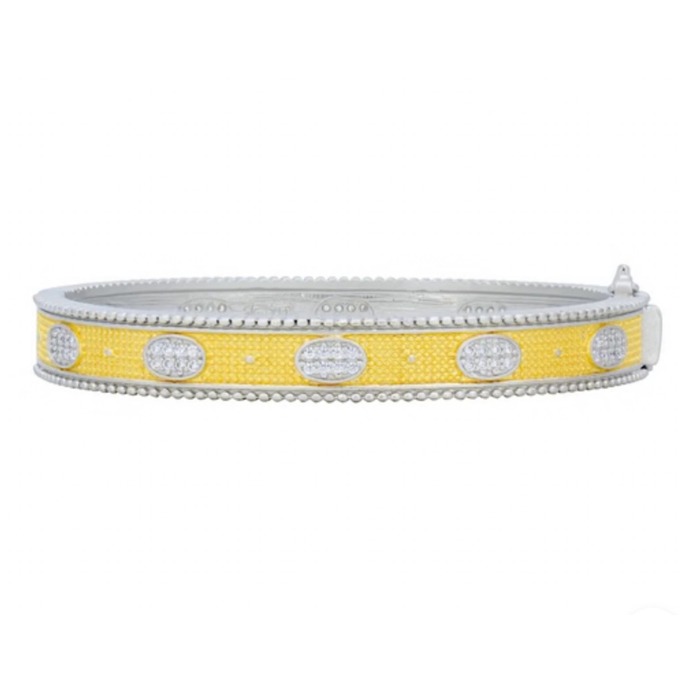 FREIDA ROTHMAN 925 SS 14K GOLD PLATED OVAL ETERNITY HINGED BANGLE